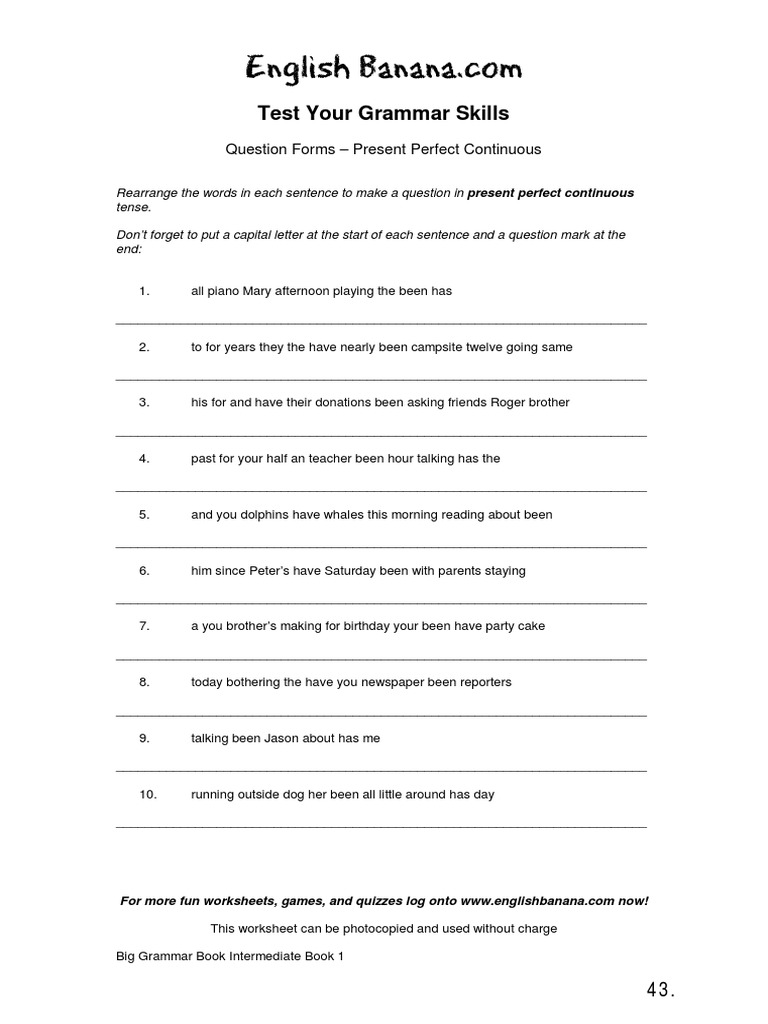Present Perfect Continuous Exercises | PDF | Language Arts & Discipline