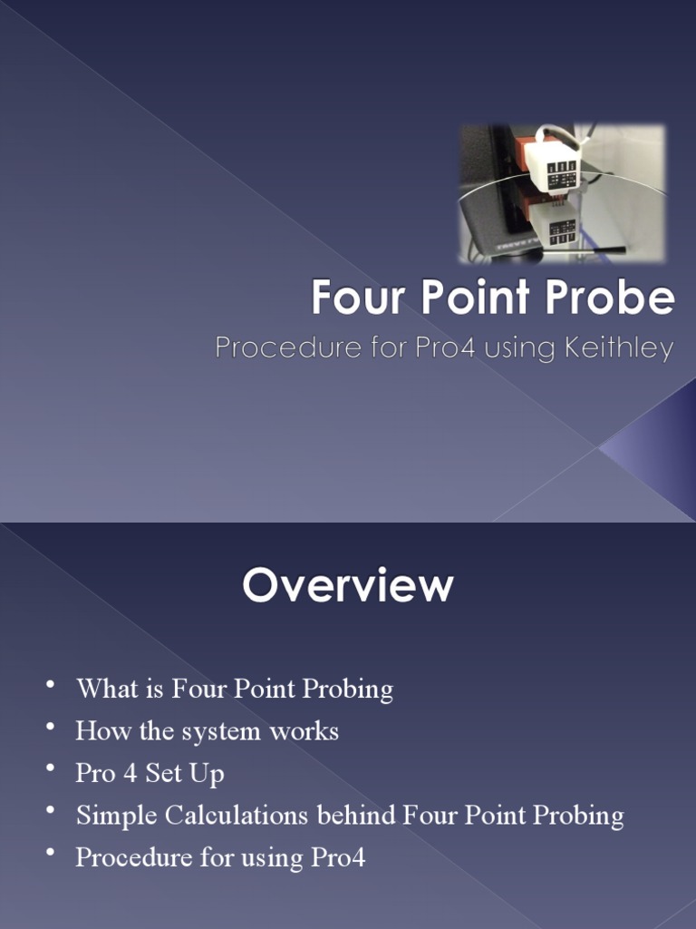 Four Point Probe Measurement Guide | PDF | Electrical Resistivity And ...