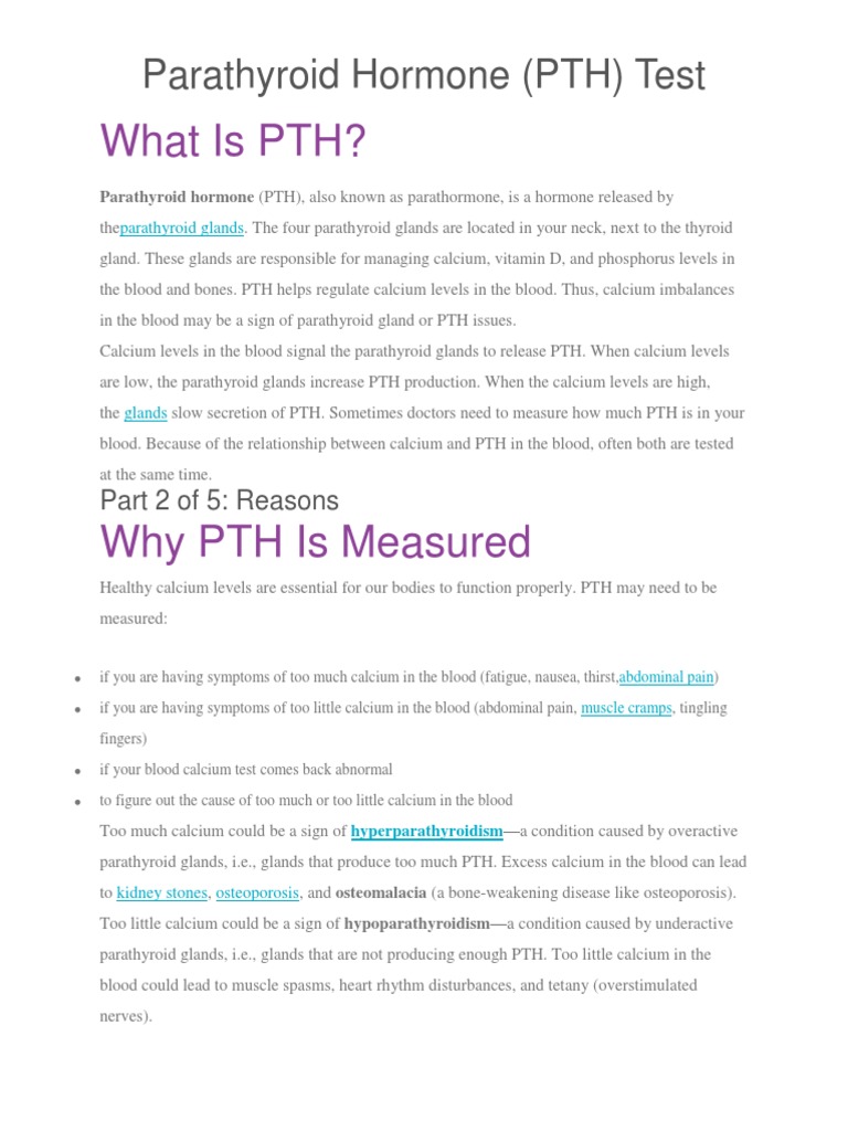 What Is PTH? Parathyroid Hormone (PTH) Test PDF Parathyroid Gland