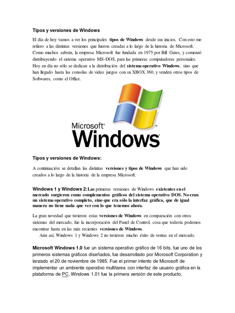 Historia de las versiones de Windows | PDF | Windows Vista | Microsoft ...