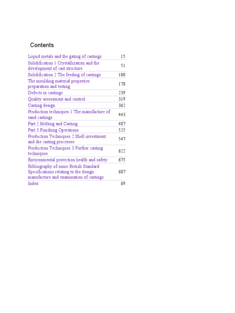 Foundry Technology by Peter Beeley Book Contents PDF