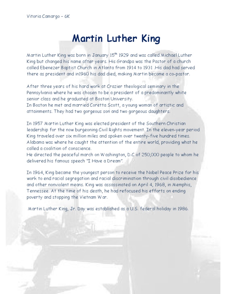 Martin Luther King Jr. Biography Summary | PDF