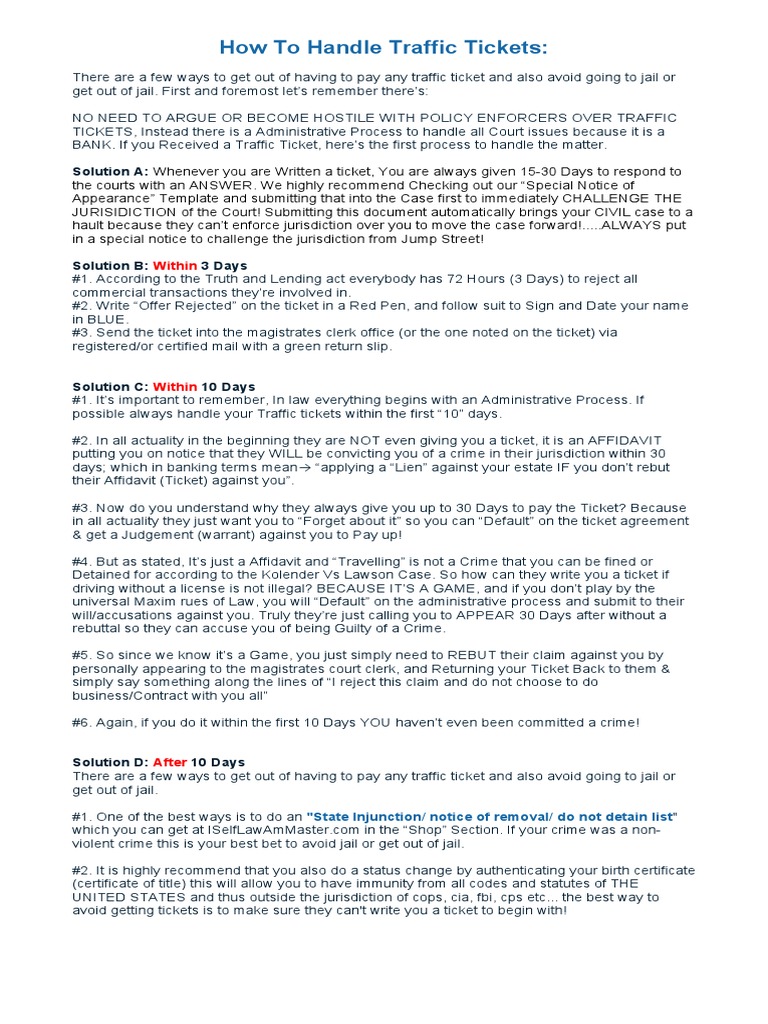 How To Handle Traffic Tickets FINAL | PDF | Traffic Ticket | Jurisdiction
