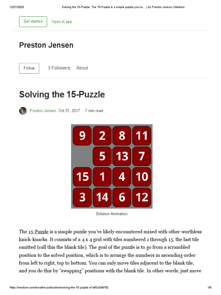 Solving The 15-Puzzle Game Using Local Value-Iteration – UPQUZQ