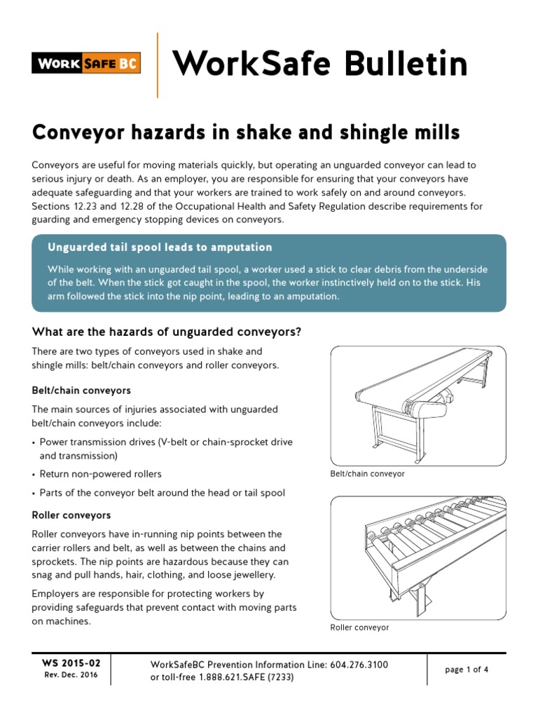 Worksafe Bulletin Conveyor Hazards in Shake and Shingle Mills PDF