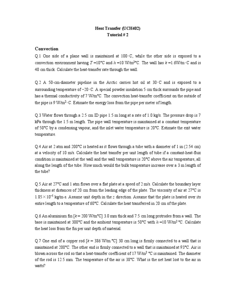 Heat Transfer Tutorial Exercises | PDF | Non Equilibrium Thermodynamics ...