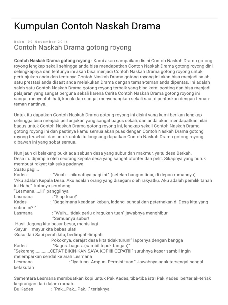 Kumpulan Contoh Naskah Drama - Contoh Naskah Drama Gotong Royong | PDF