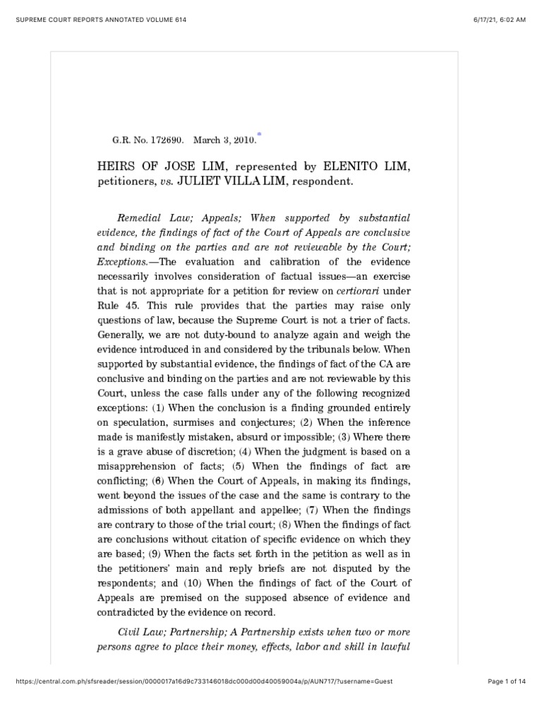 Heirs of jose lim and juliet lim gr no 172690 march 3 2010 pdf