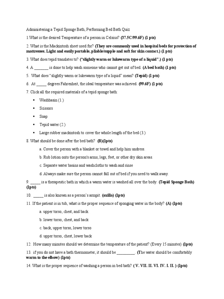 Administering A Tepid Sponge Bath Quiz PDF Nature Wellness