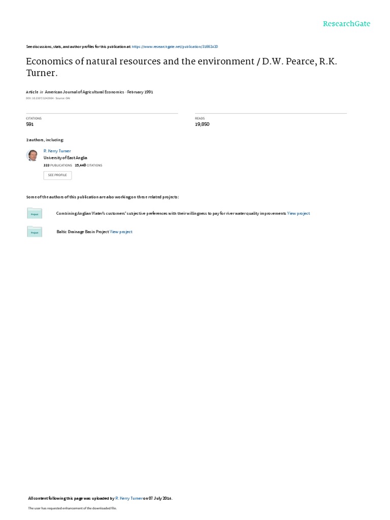 Economics of Natural Resources and The Environment / D.W. Pearce, R.K ...