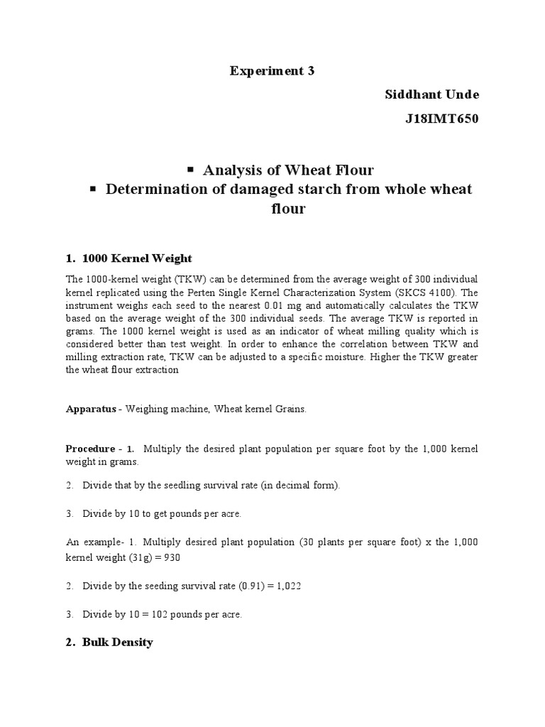 Analysis of Wheat Flour Determination of Damaged Starch From Whole Wheat PDF Density Gluten