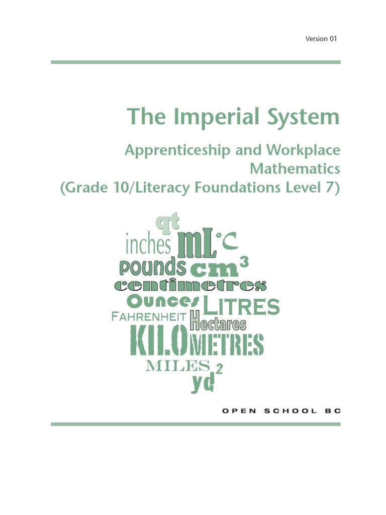 The Imperial System: Apprenticeship and Workplace Mathematics (Grade 10 ...