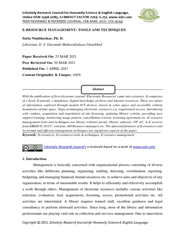 EResource Management Tools and Techniques PDF Libraries