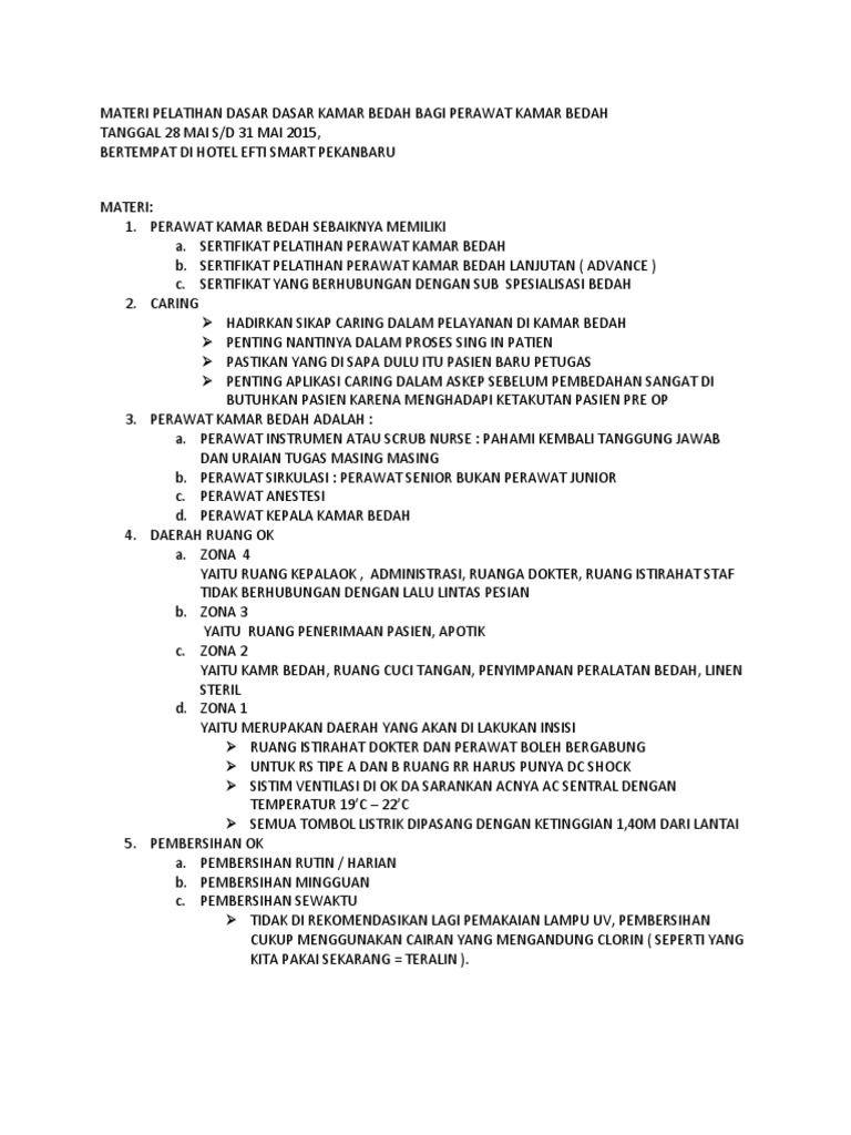 Materi Pelatihan Dasar Dasar Kamar Bedah Bagi Perawat Kamar Bedah Pdf