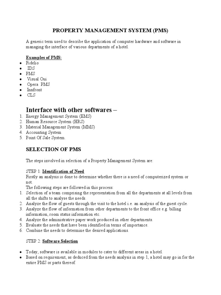Overview of Property Management Systems | PDF | Point Of Sale ...