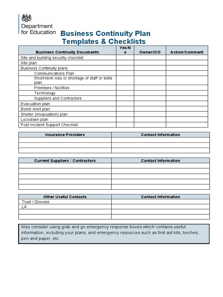 Business Continuity Plan Template and Checklist | PDF | Security ...
