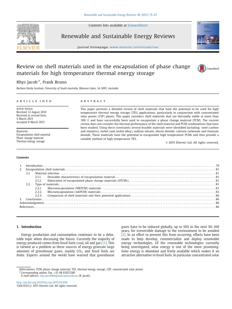 Review On Shell Materials Used in The Encapsulation of Phase Change ...