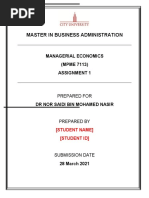 Master in Business Administration: Managerial Economics (MPME 7113) Assignment 1