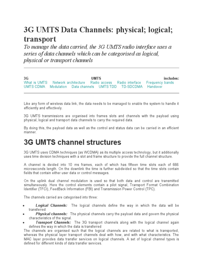3G UMTS Data Channels | PDF | Duplex (Telecommunications) | Radio