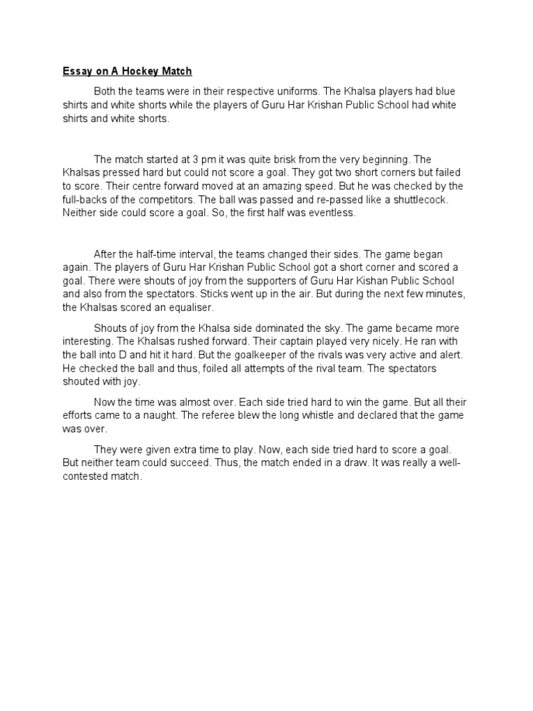 Essay On A Hockey Match PDF