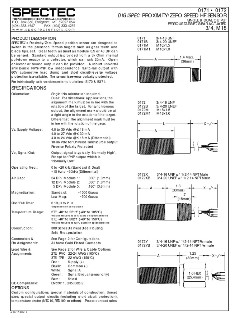 Digispec Proximity/Zero Speed HF Sensor: Specifications | PDF | Bipolar ...