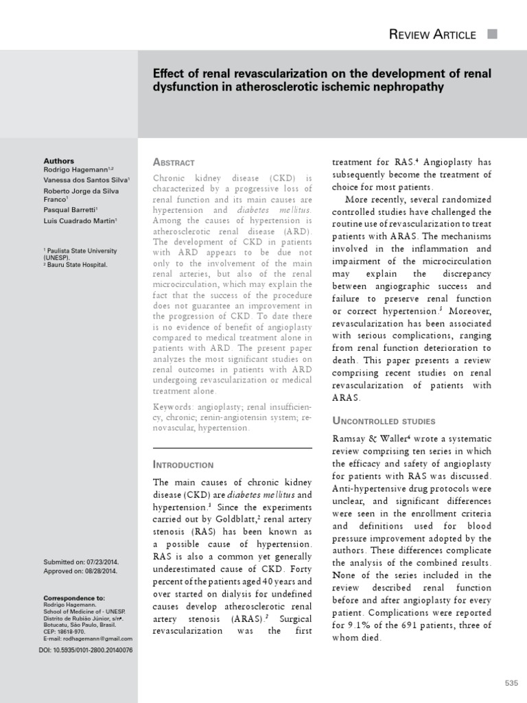 Renal Revascularization in Atherosclerotic Nephropathy | PDF | Chronic ...