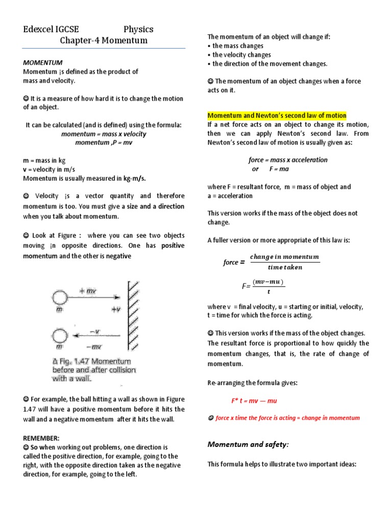 Edexcel Igcse Physics Chapter-4 Momentum | PDF | Momentum | Velocity