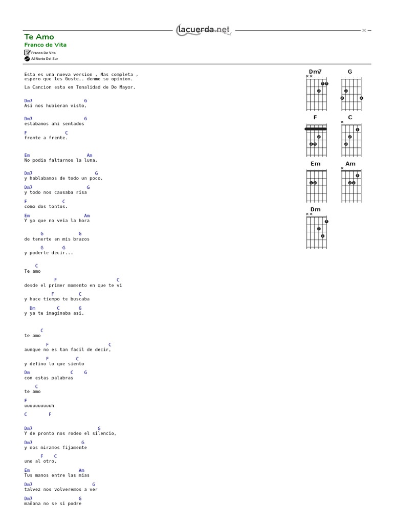 TE AMO, Franco de Vita Acordes PDF Entretenimiento (general)