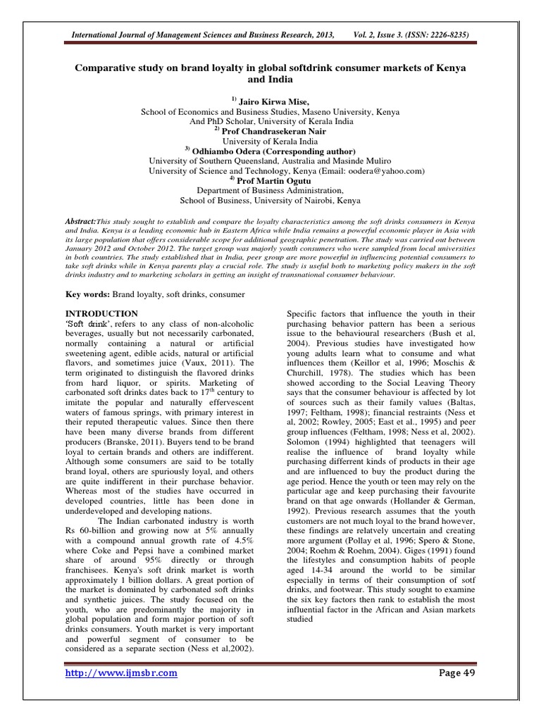 Comparative Study On Brand Loyalty in Global Softdrink Consumer Markets
