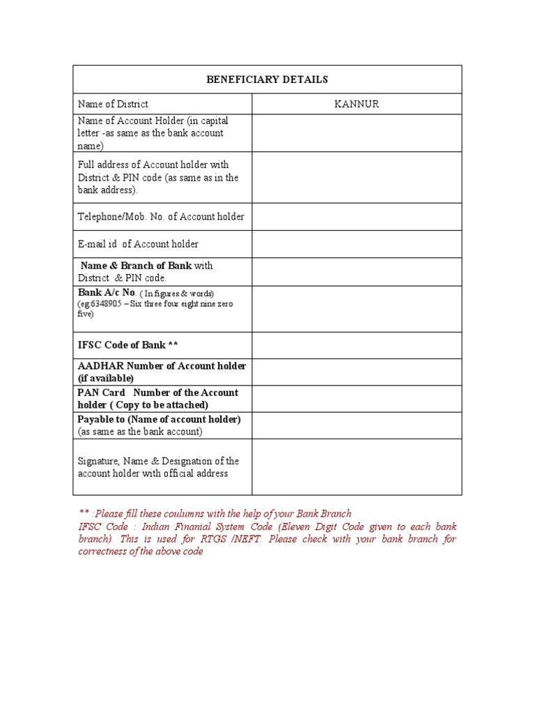 Beneficiary Account Details Form | PDF