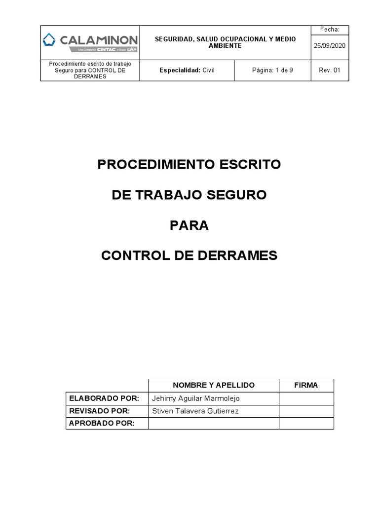 Procedimiento de Control de Derrame - v1 | PDF | Residuos | Seguridad y ...