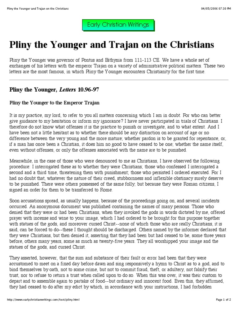 Pliny The Younger's Letter To Trajan About Christians PDF Religion