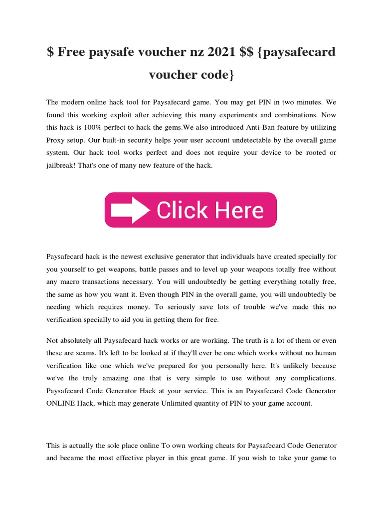 Free Paysafe Voucher NZ 2021 Paysafecard Vouche PDF Personal