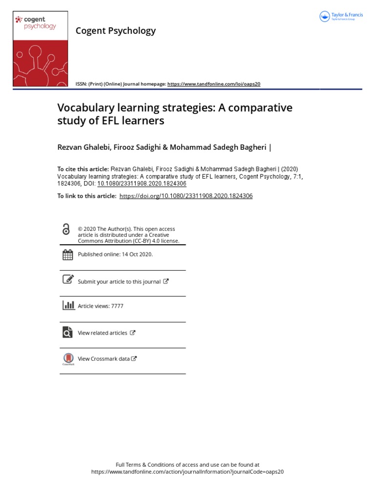 Vocabulary Learning Strategies A Comparative Study of EFL Learners ...