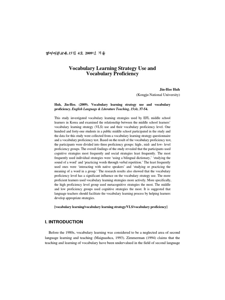 Vocabulary Strategies and Proficiency in EFL | PDF | Vocabulary ...
