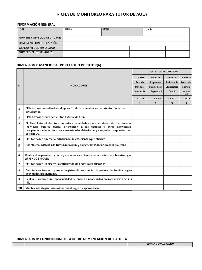 Ficha de Monitoreo para Tutor de Aula Corregido | PDF | La naturaleza ...