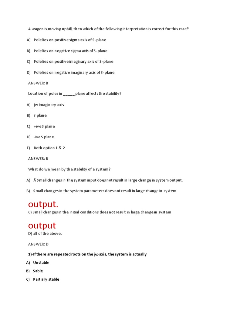Mcqs Control Engg Pdf Stability Theory Zero Of A Function