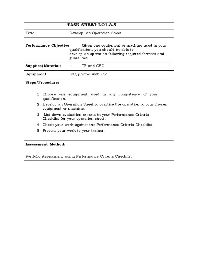 Develop an Operation Sheet Guide | PDF