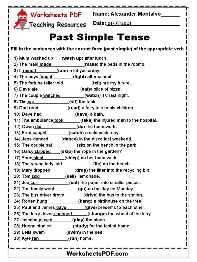 Past Simple Tense Practice Worksheet | PDF