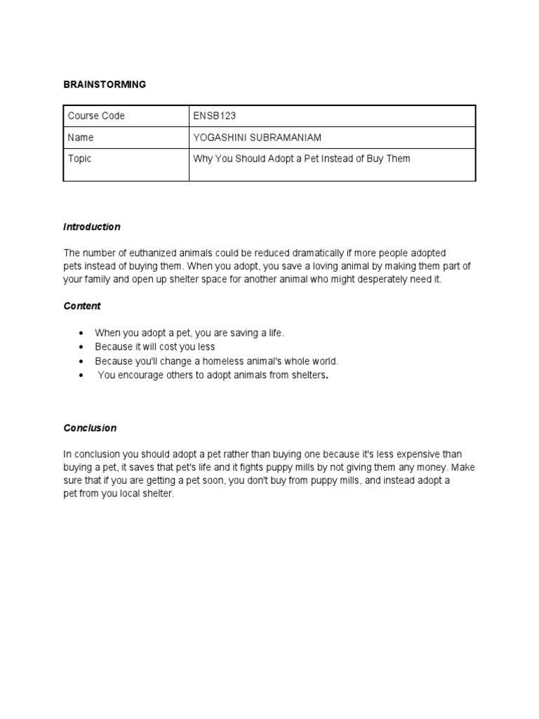 Why You Should Adopt A Pet Instead of Buying Them (Persuasive Speech) PDF