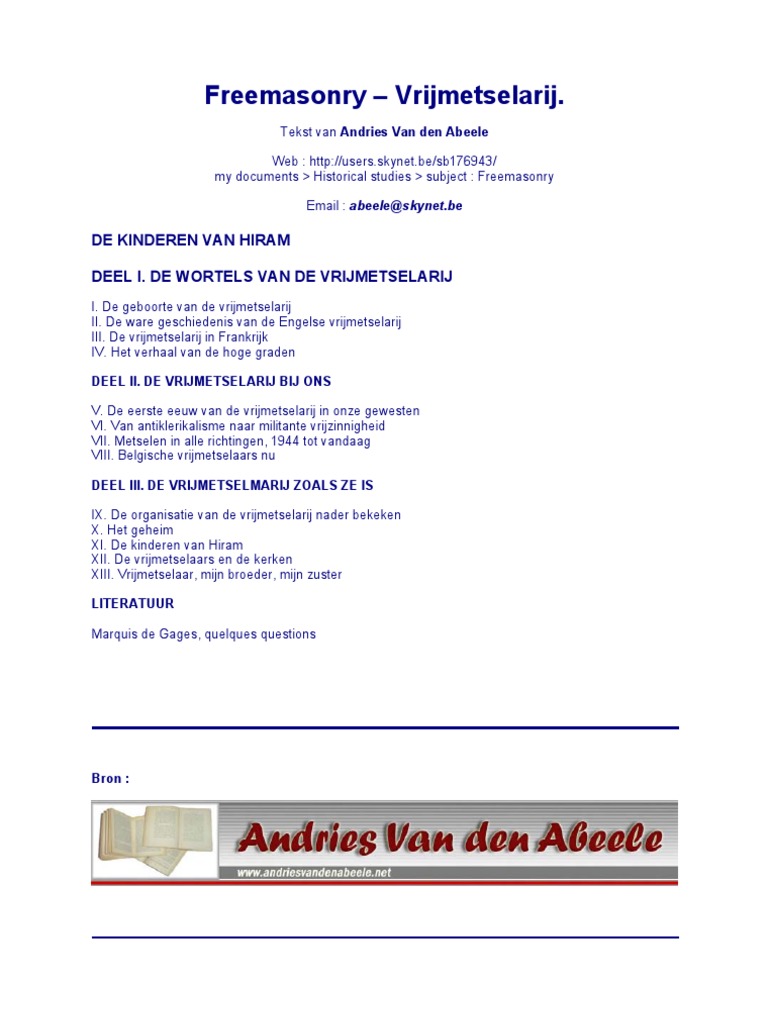 Betere Freemasonry - Vrijmetselarij - Andries Van Den Abeele (Dutch) EI-77