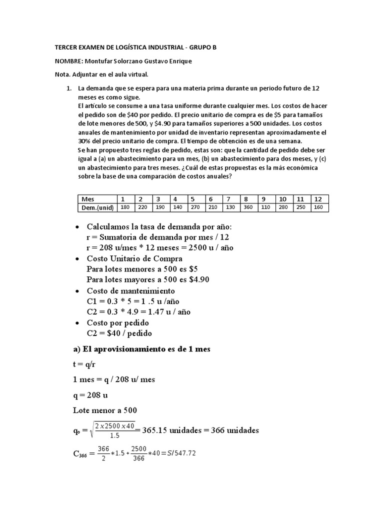 Análisis de Aprovisionamiento y Costos | PDF | Inventario | Gestión de ...