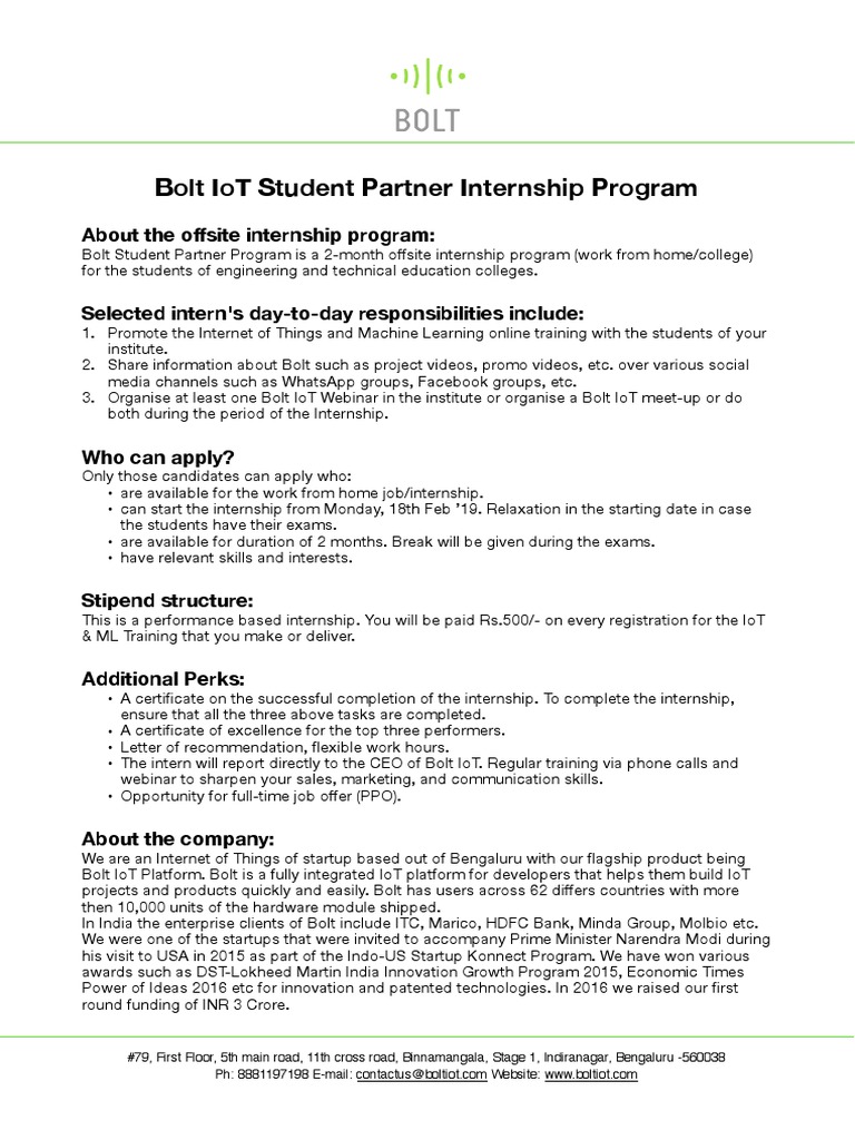 Bolt Iot Student Partner Internship Program | PDF | Internship | Job ...
