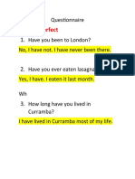 Present Perfect: Questionnaire