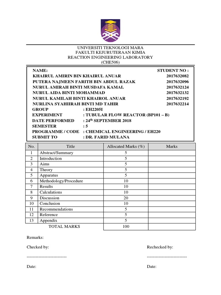 CHE506 - Lab Report On Tubular Flow Reac | PDF | Chemical Reactor ...