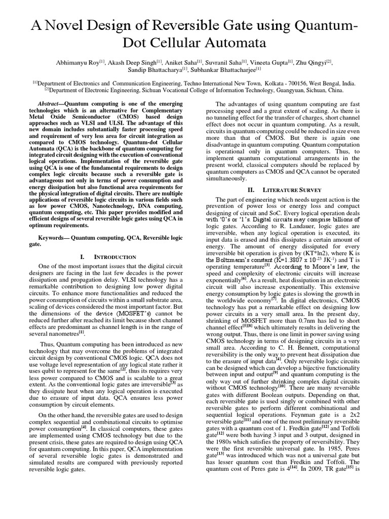 Reversible Gate Design with QCA | PDF | Logic Gate | Cmos
