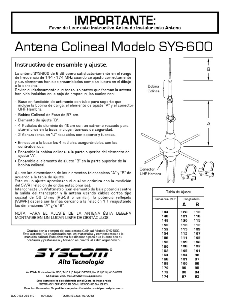 Sys600 Instructivo | Descargar gratis PDF | Antena (Radio) | Inalámbrico