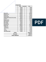 Estimation Items List Price Breakdown