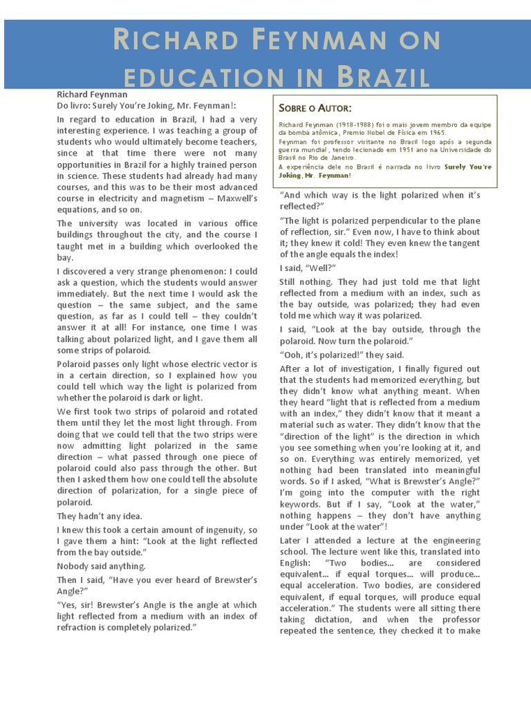 Richard Feynman On Education in Brazil PDF Polarization (Waves