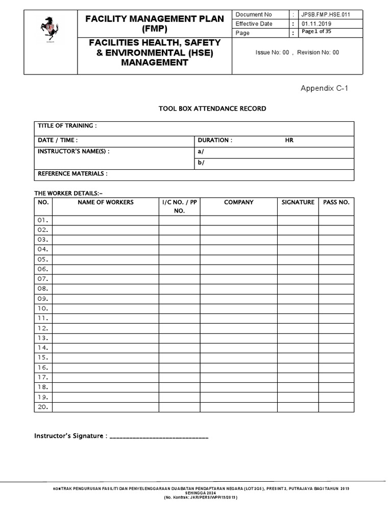 Facility Management Plan (FMP) Facilities Health, Safety ...